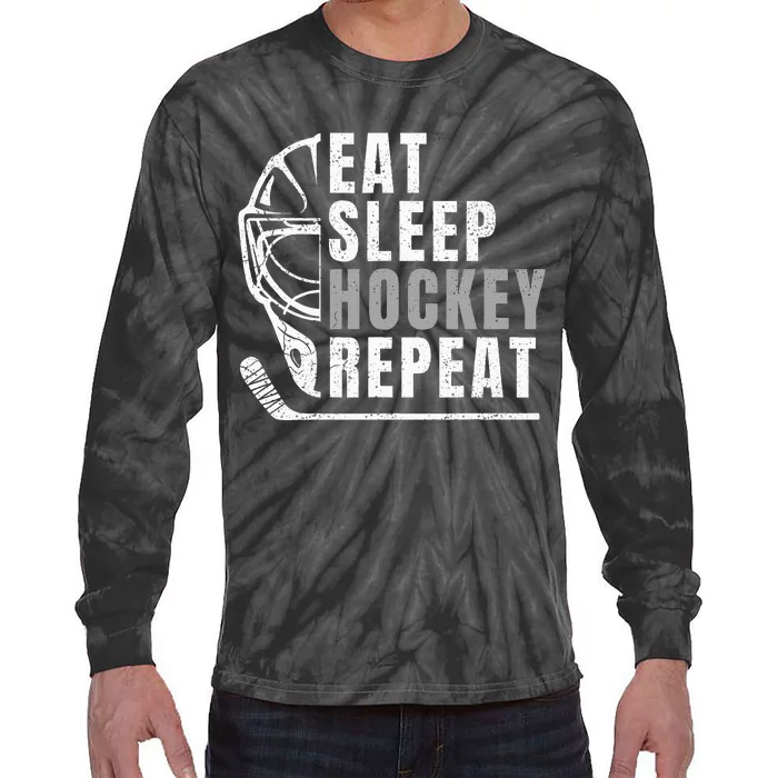 Eat Sleep Hockey Repeat Tie-Dye Long Sleeve Shirt