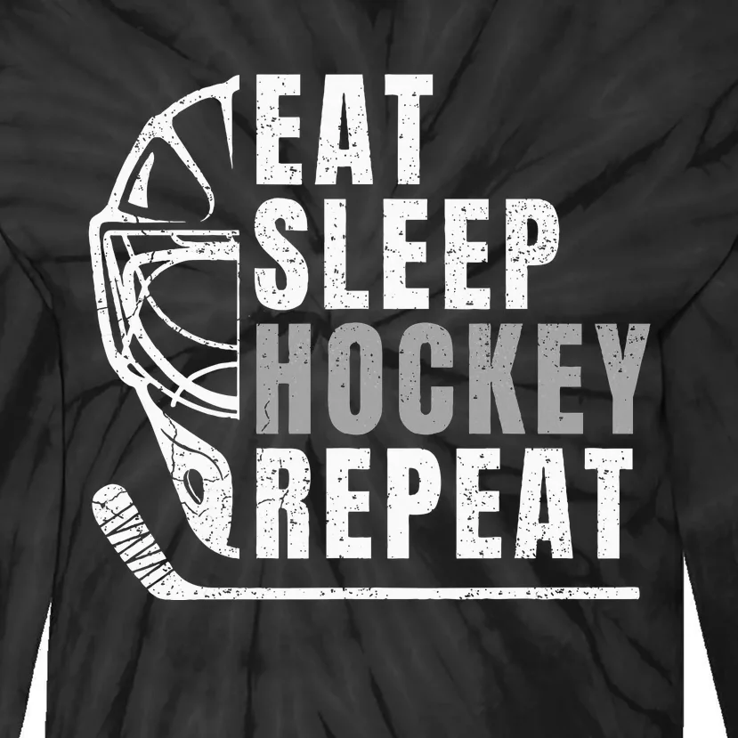 Eat Sleep Hockey Repeat Tie-Dye Long Sleeve Shirt