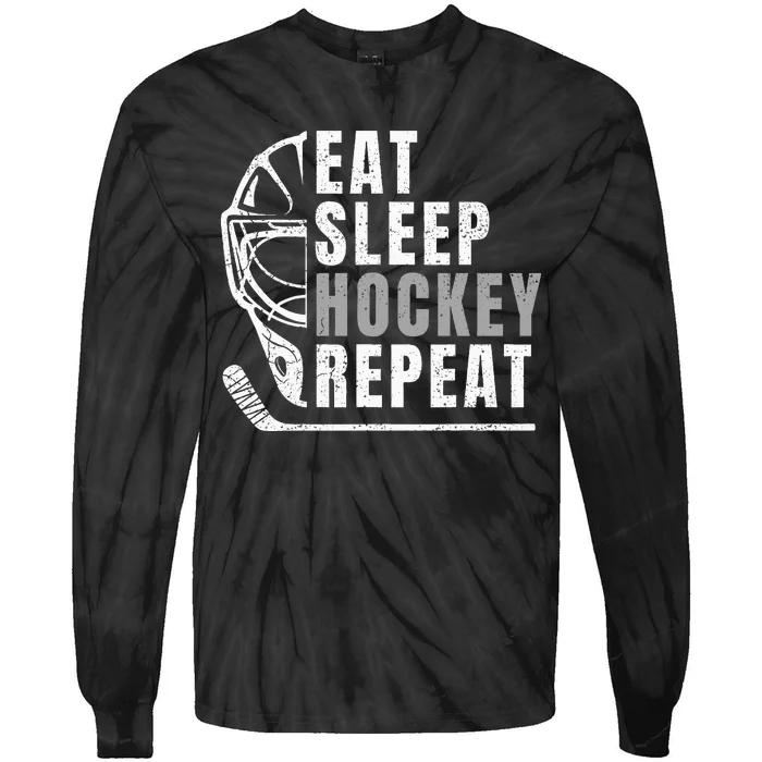 Eat Sleep Hockey Repeat Tie-Dye Long Sleeve Shirt