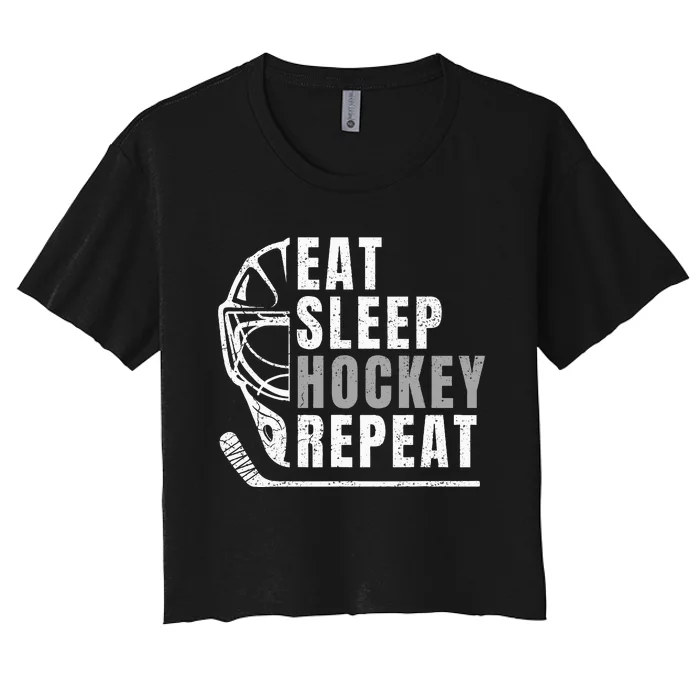 Eat Sleep Hockey Repeat Women's Crop Top Tee