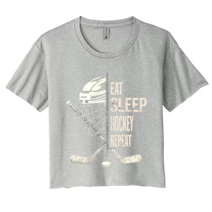 Eat Sleep Hockey Repeat Hockey Funny Gift Women's Crop Top Tee