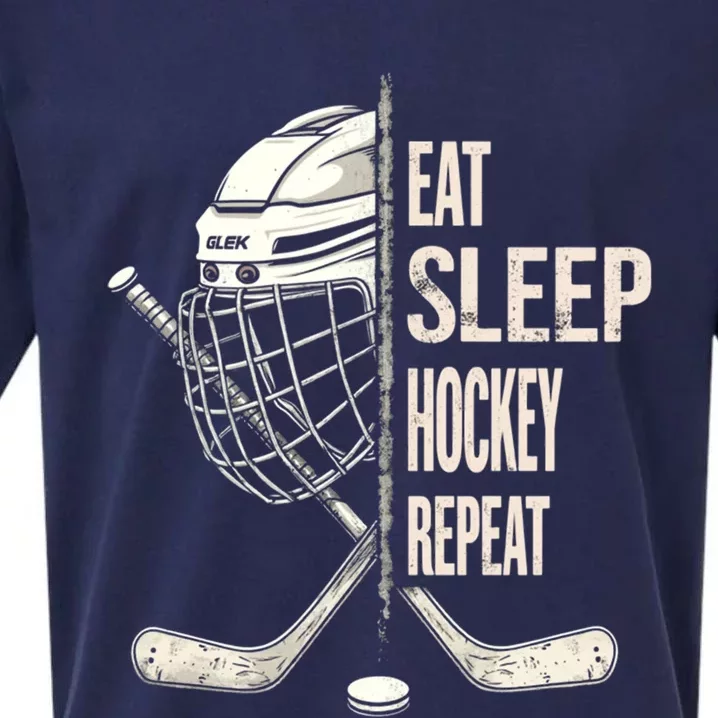 Eat Sleep Hockey Repeat Hockey Funny Gift Sueded Cloud Jersey T-Shirt