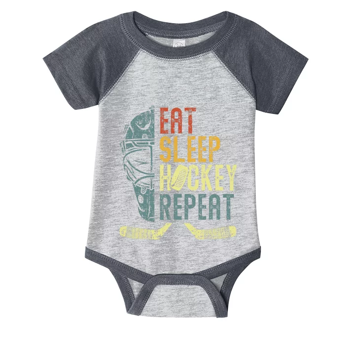 Eat Sleep Hockey Repeat Ice Hockey Retro Vintage Infant Baby Jersey Bodysuit