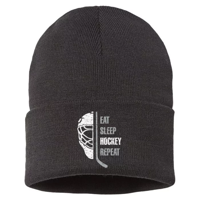 Eat Sleep Hockey Repeat Christmas For Hockey Sustainable Knit Beanie