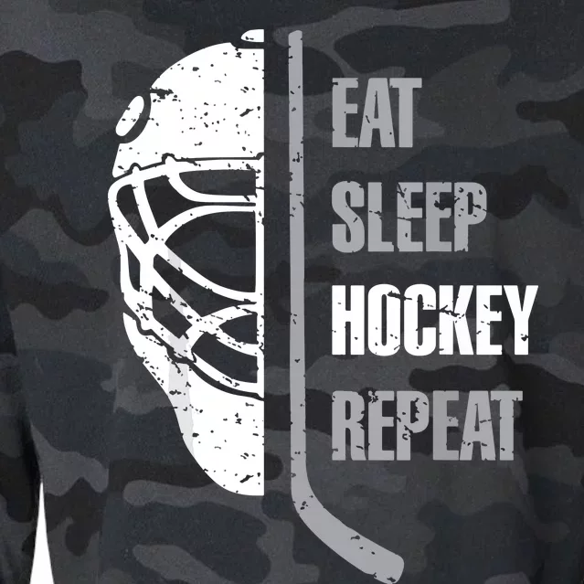 Eat Sleep Hockey Repeat Hockey Funny Ice Hockey Cropped Pullover Crew