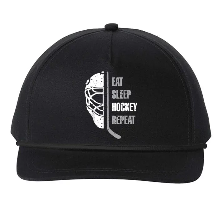 Eat Sleep Hockey Repeat Hockey Funny Ice Hockey Snapback Five-Panel Rope Hat