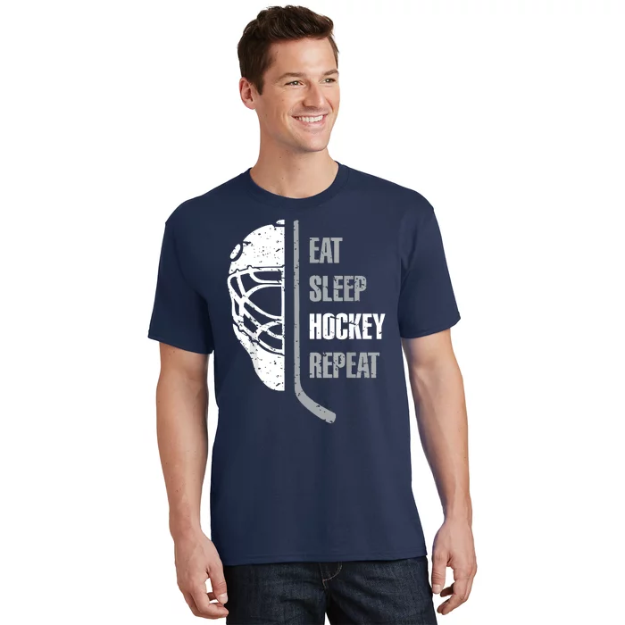 Eat Sleep Hockey Repeat Hockey Funny Ice Hockey T-Shirt