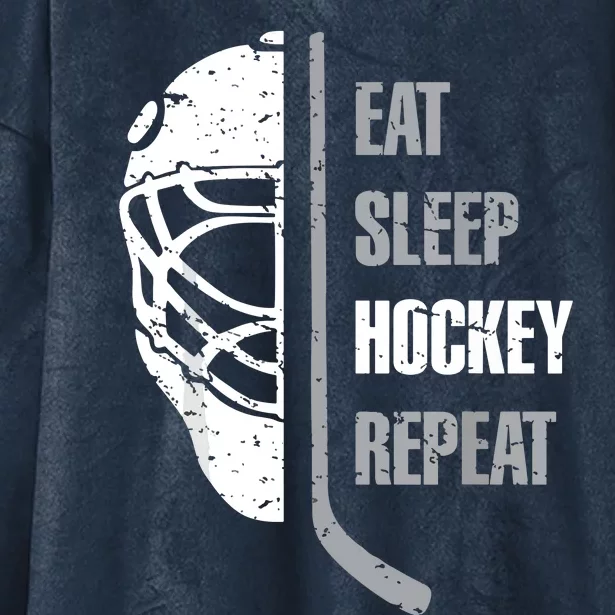 Eat Sleep Hockey Repeat Hockey Funny Ice Hockey Hooded Wearable Blanket