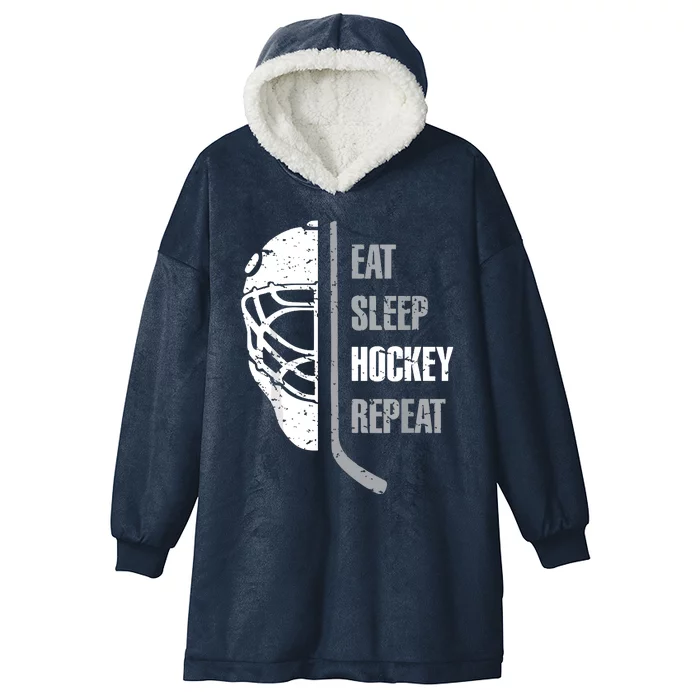 Eat Sleep Hockey Repeat Hockey Funny Ice Hockey Hooded Wearable Blanket