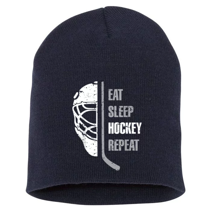 Eat Sleep Hockey Repeat Hockey Funny Ice Hockey Short Acrylic Beanie