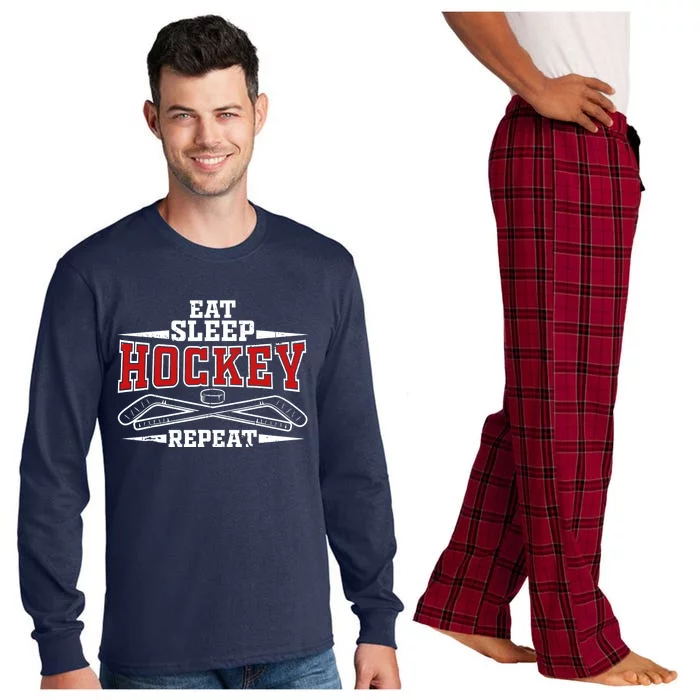 Eat Sleep Hockey Repeat For Hockey Player Long Sleeve Pajama Set