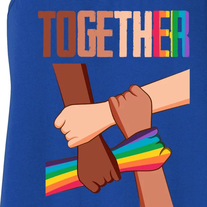 Equality Social Justice Hu Rights Together Rainbow Hands Gift Women's Racerback Tank