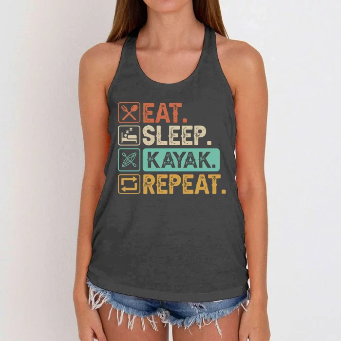 Eat Sleep Kayak Repeat Vintage Kayak Gift Women's Knotted Racerback Tank