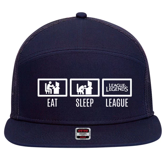 Eat Sleep League Repeat Gift Challenger Funny Gift 7 Panel Mesh Trucker Snapback Hat