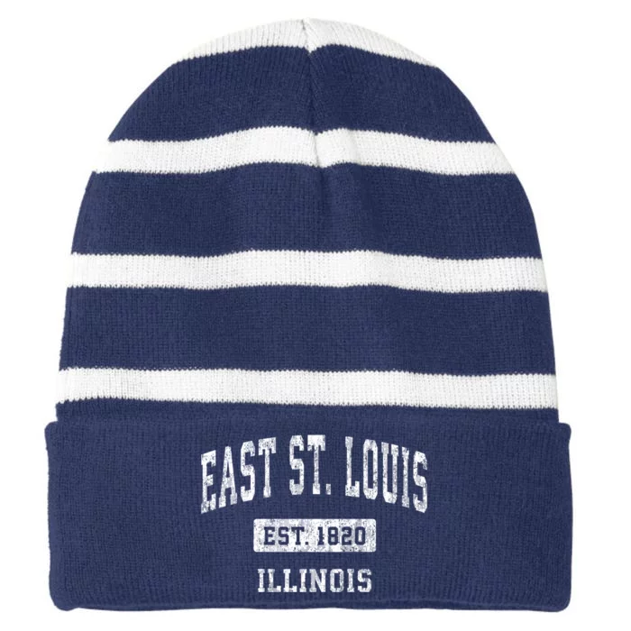 East St. Louis Illinois Il Vintage Sports Striped Beanie with Solid Band