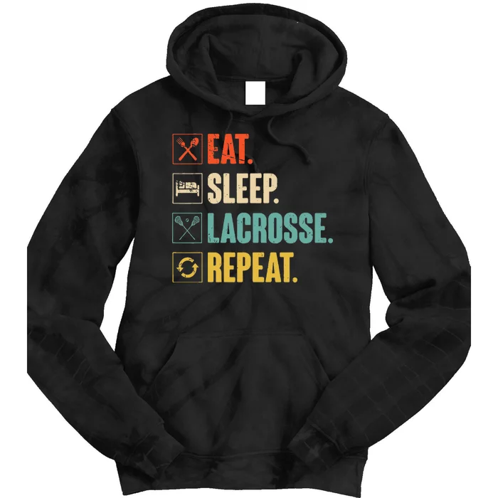 Eat Sleep Lacrosse Repeat Funny Retro Vintage LAX Team Gifts Tie Dye Hoodie