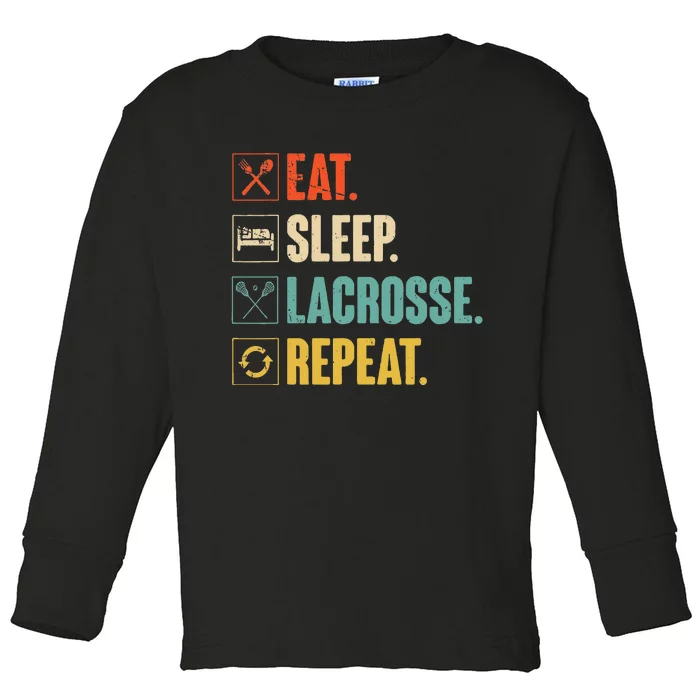 Eat Sleep Lacrosse Repeat Funny Retro Vintage LAX Team Gifts Toddler Long Sleeve Shirt