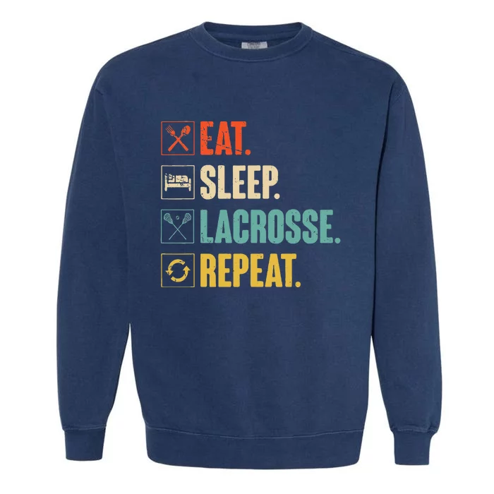 Eat Sleep Lacrosse Repeat Funny Retro Vintage LAX Team Gifts Garment-Dyed Sweatshirt