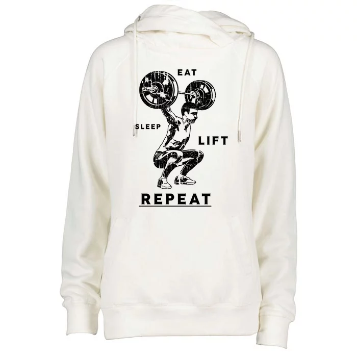 Eat Sleep Lift Repeat Gym American Workout Usa Flag Gift Womens Funnel Neck Pullover Hood