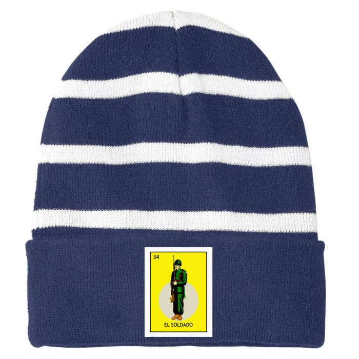 El Soldado Lottery The Soldier Card Mexican Lottery Cinco Striped Beanie with Solid Band