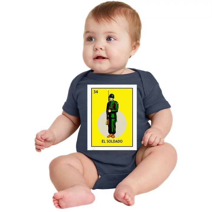 El Soldado Lottery The Soldier Card Mexican Lottery Cinco Baby Bodysuit