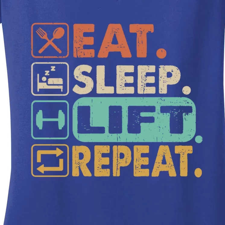 Eat Sleep Lift Repeat Gym Bodybuilding Cute Gift Women's V-Neck T-Shirt