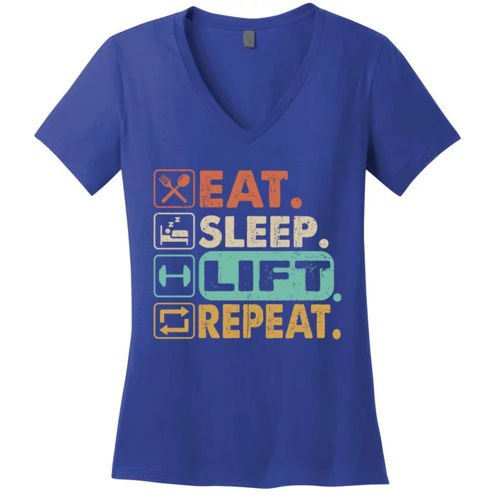 Eat Sleep Lift Repeat Gym Bodybuilding Cute Gift Women's V-Neck T-Shirt