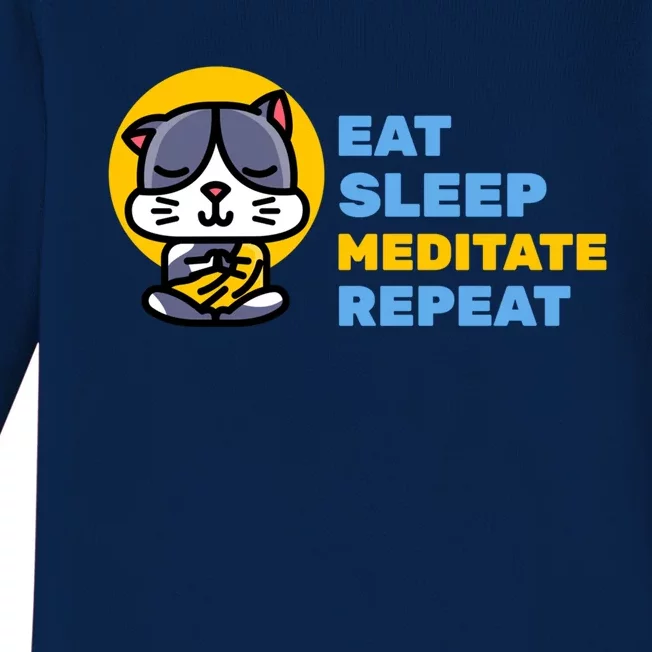 Eat Sleep Meditate Repeat Zen Cat Yoga Gift Baby Long Sleeve Bodysuit