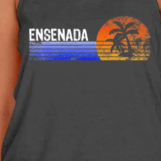 Ensenada Souvenir Mexico Retro Sunset Trip Summer Vacation Women's Knotted Racerback Tank