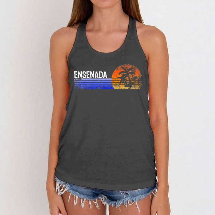 Ensenada Souvenir Mexico Retro Sunset Trip Summer Vacation Women's Knotted Racerback Tank