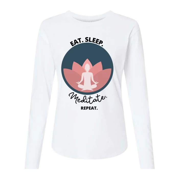 Eat Sleep Meditate Repeat Meditation Yoga Zen Breathe Funny Cute Gift Womens Cotton Relaxed Long Sleeve T-Shirt