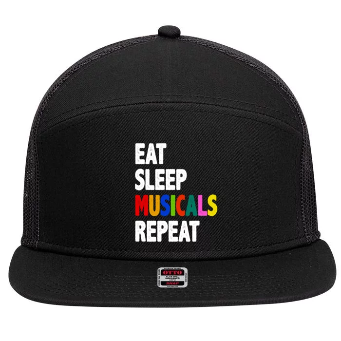 Eat Sleep Musicals Repeat 7 Panel Mesh Trucker Snapback Hat