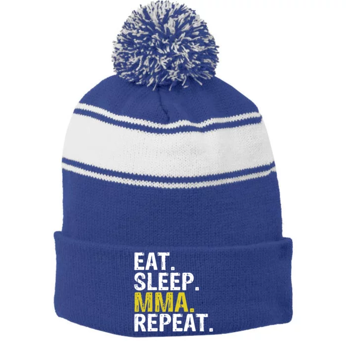 Eat Sleep Mma Repeat Mixed Martial Arts Gift Cool Gift Stripe Pom Pom Beanie