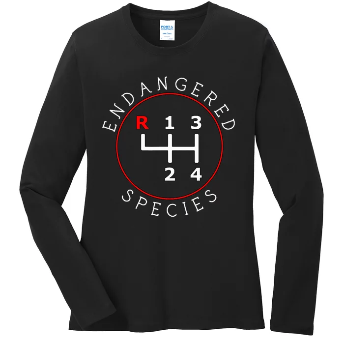 Endangered Species Manual Gearbox Stick Shift 4 Speed 1320 Ladies Long Sleeve Shirt