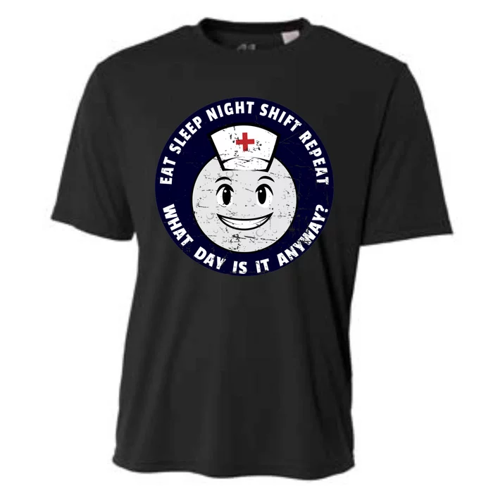 Eat Sleep Night Shift Repeat Nurse Moon Emoticon Gift Cooling Performance Crew T-Shirt