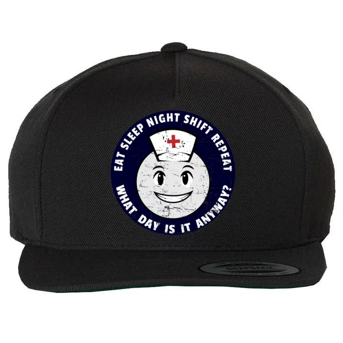 Eat Sleep Night Shift Repeat Nurse Moon Emoticon Gift Wool Snapback Cap