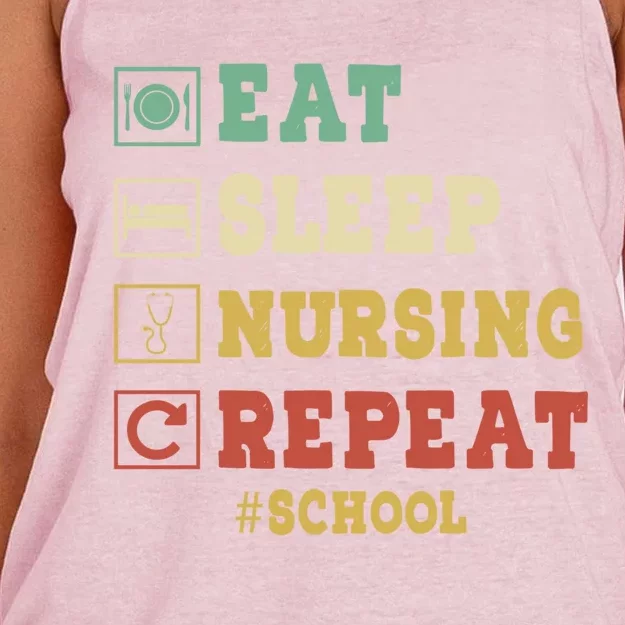 Eat Sleep Nursing School Repeat Funny School Nurse Gift Women's Knotted Racerback Tank