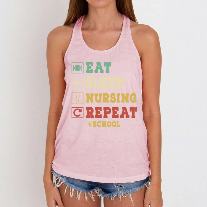 Eat Sleep Nursing School Repeat Funny School Nurse Gift Women's Knotted Racerback Tank