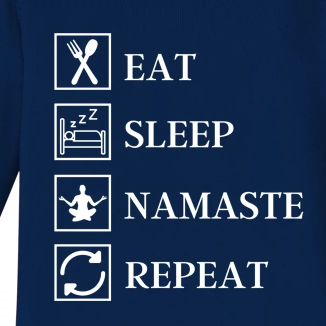 Eat Sleep Namaste Repeat Funny Yoga Gym Workout Meditation Funny Gift Baby Long Sleeve Bodysuit