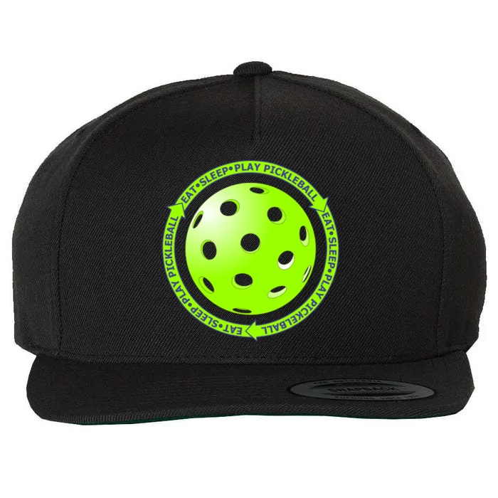 Eat Sleep Pickleball Circle | Fun Pickleball | Green Pickleball Wool Snapback Cap