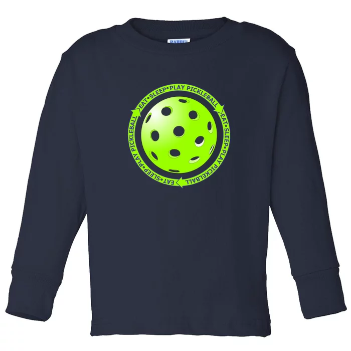 Eat Sleep Pickleball Circle | Fun Pickleball | Green Pickleball Toddler Long Sleeve Shirt