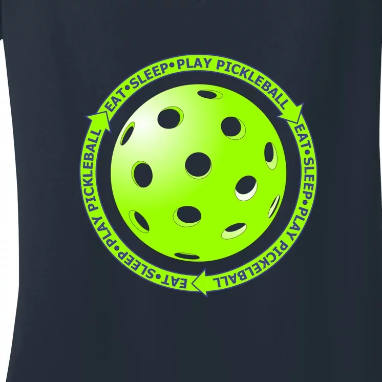 Eat Sleep Pickleball Circle | Fun Pickleball | Green Pickleball Women's V-Neck T-Shirt