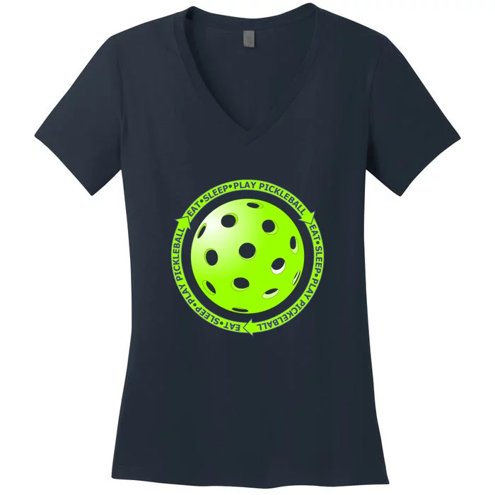 Eat Sleep Pickleball Circle | Fun Pickleball | Green Pickleball Women's V-Neck T-Shirt