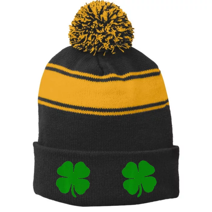 EverThreads Saint Patrick's Day FourLeaf Clover Stripe Pom Pom Beanie