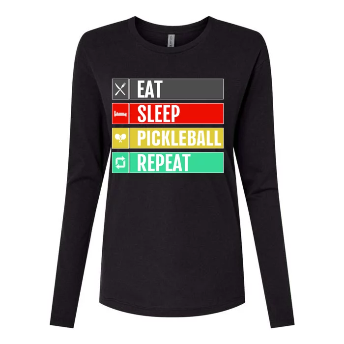 Eat Sleep Pickleball Repeat Funny Pickle Ball Womens Cotton Relaxed Long Sleeve T-Shirt