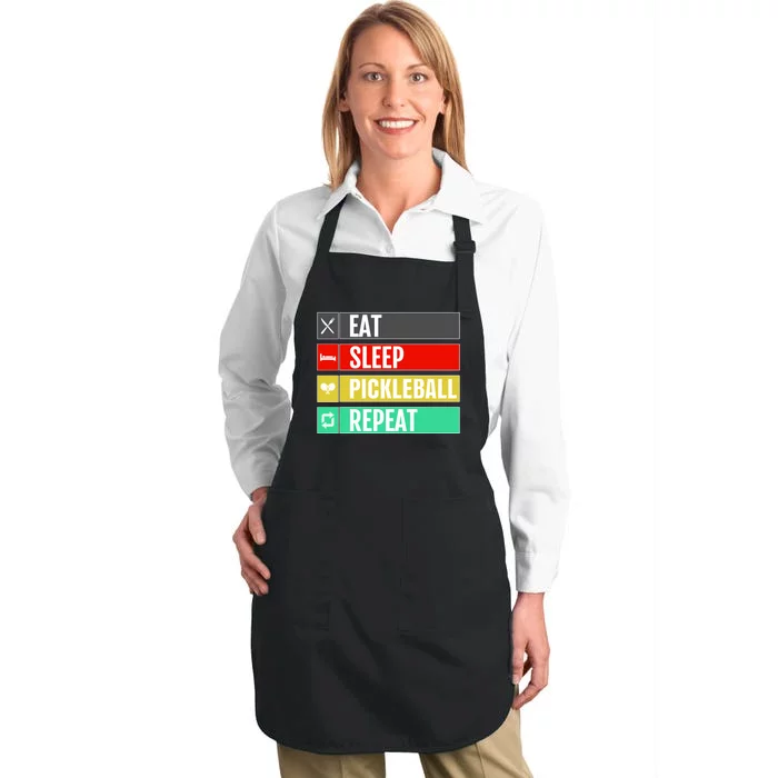 Eat Sleep Pickleball Repeat Funny Pickle Ball Full-Length Apron With Pocket