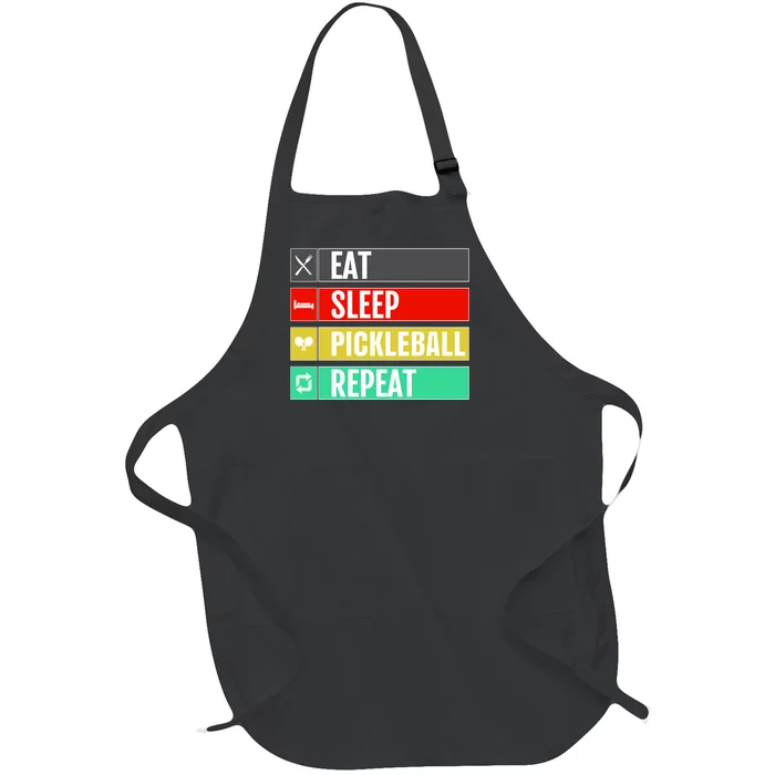 Eat Sleep Pickleball Repeat Funny Pickle Ball Full-Length Apron With Pocket