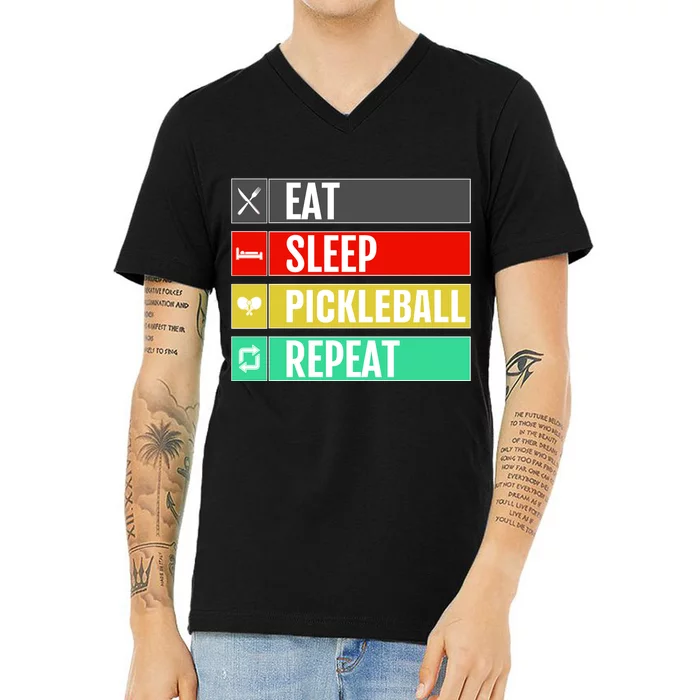 Eat Sleep Pickleball Repeat Funny Pickle Ball V-Neck T-Shirt