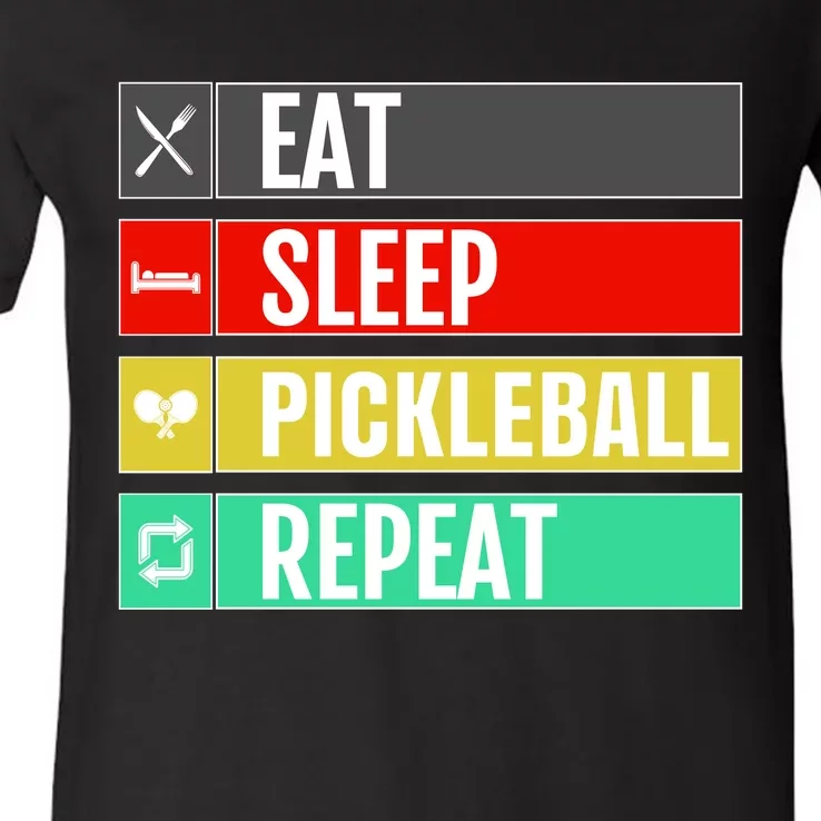 Eat Sleep Pickleball Repeat Funny Pickle Ball V-Neck T-Shirt