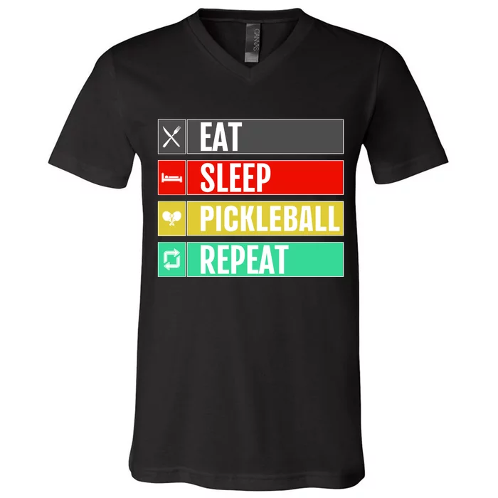 Eat Sleep Pickleball Repeat Funny Pickle Ball V-Neck T-Shirt